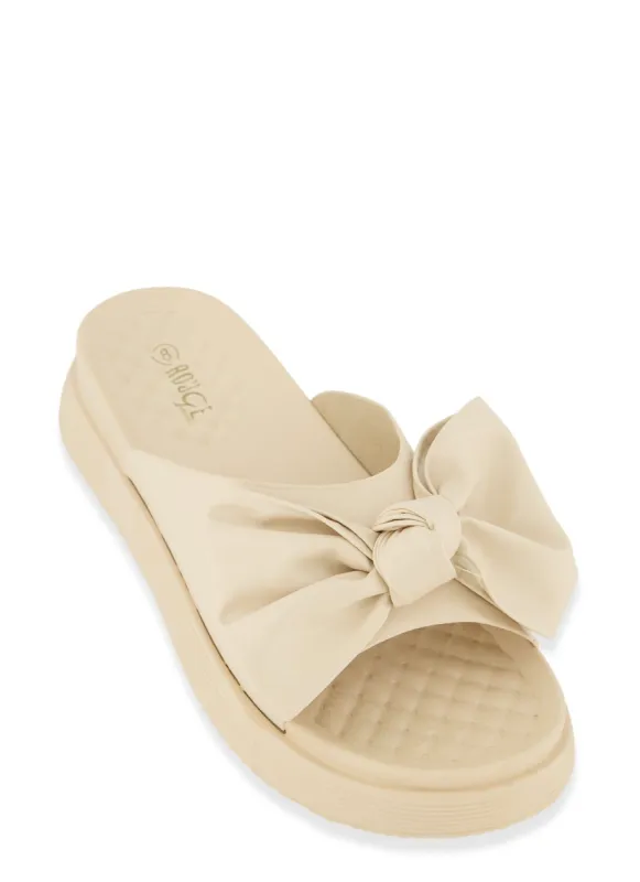 Solid Bow Tie Band Slide Sandals sold by Rainbow