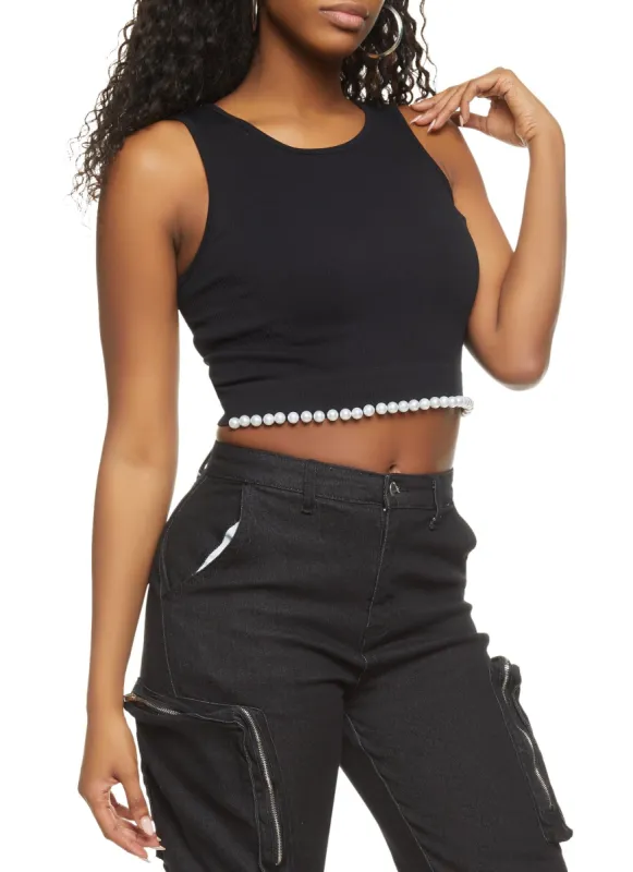 Faux Pearl Trim Tank Top sold by Rainbow
