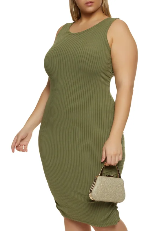 Plus Size Rib Knit Ruched Midi Tank Dress sold by Rainbow