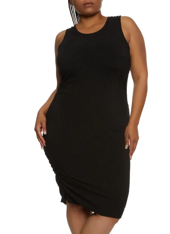 Plus Size Rib Knit Ruched Midi Tank Dress sold by Rainbow
