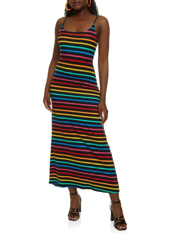 Striped Rainbow Maxi Cami Dress sold by Rainbow