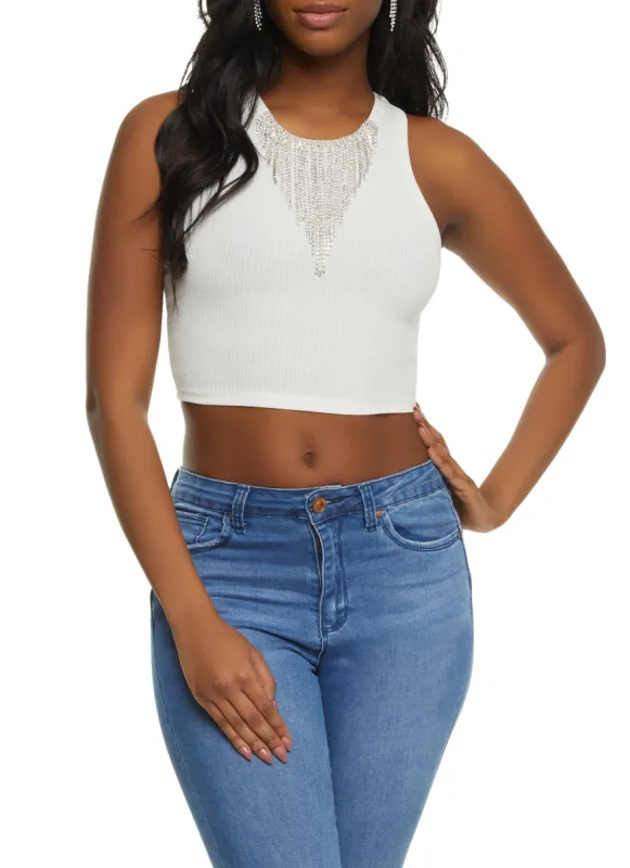 Rhinestone Fringe Racerback Tank Top sold by Rainbow