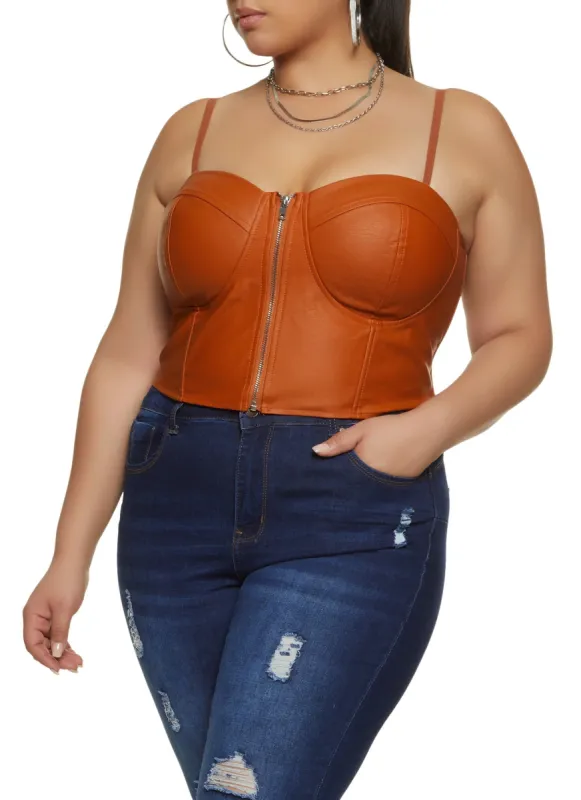 Plus Size Faux Leather Zip Front Convertible Bustier Top sold by Rainbow