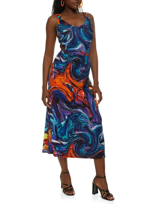 Psychedelic Print Cut Out Maxi Dress sold by Rainbow