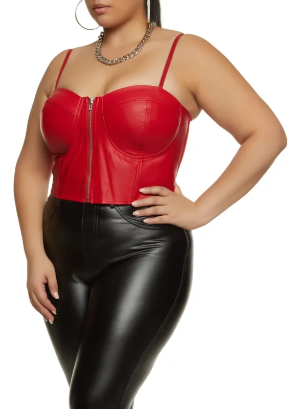 Plus Size Faux Leather Zip Front Convertible Bustier Top sold by Rainbow
