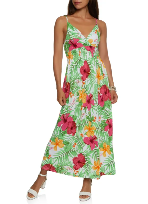 Tropical Print Smocked Waist Maxi Dress sold by Rainbow