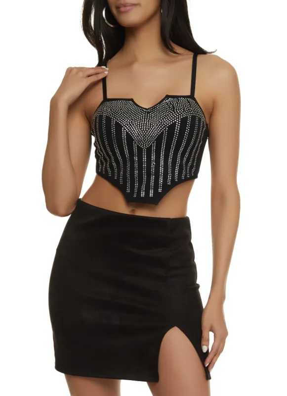 Rhinestone Cropped Bustier Top sold by Rainbow