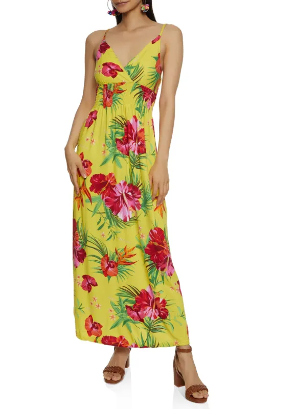 Tropical Printed Smocked Waist Maxi Dress sold by Rainbow