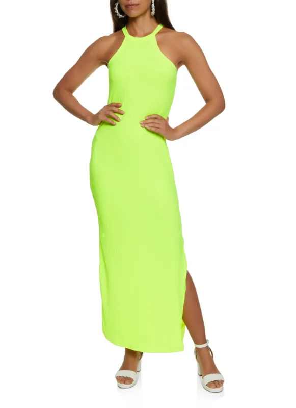 Ribbed High Neck Maxi Tank Dress sold by Rainbow