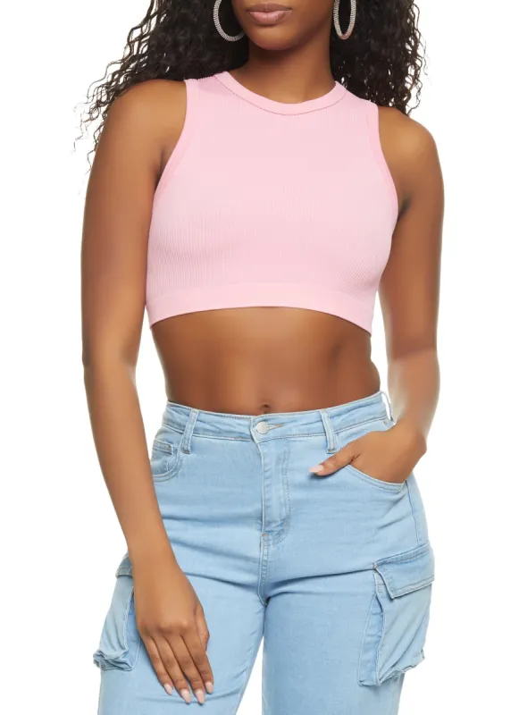 Ribbed High Neck Tank Top sold by Rainbow