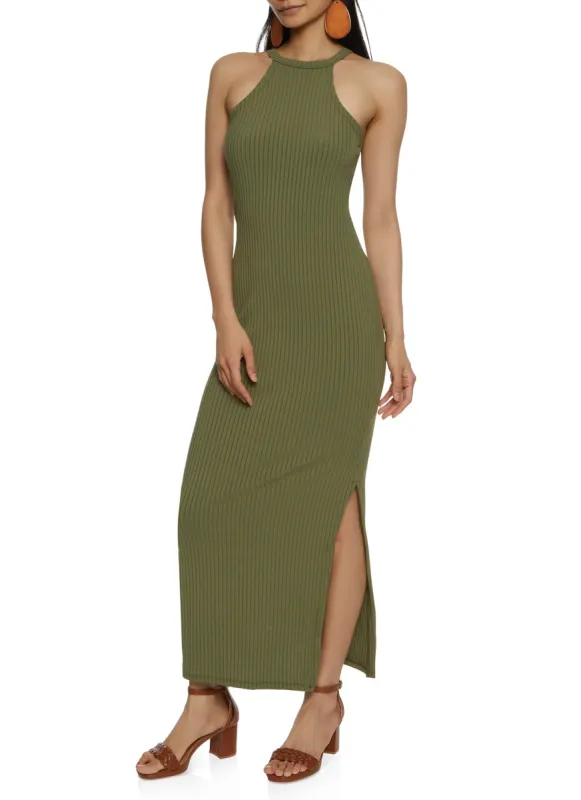 Ribbed High Neck Maxi Tank Dress sold by Rainbow