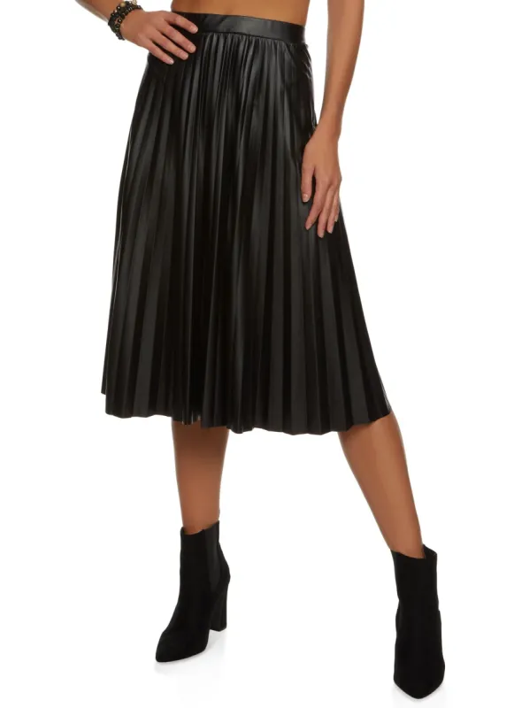 High Waist Pleated Midi Skirt sold by Rainbow