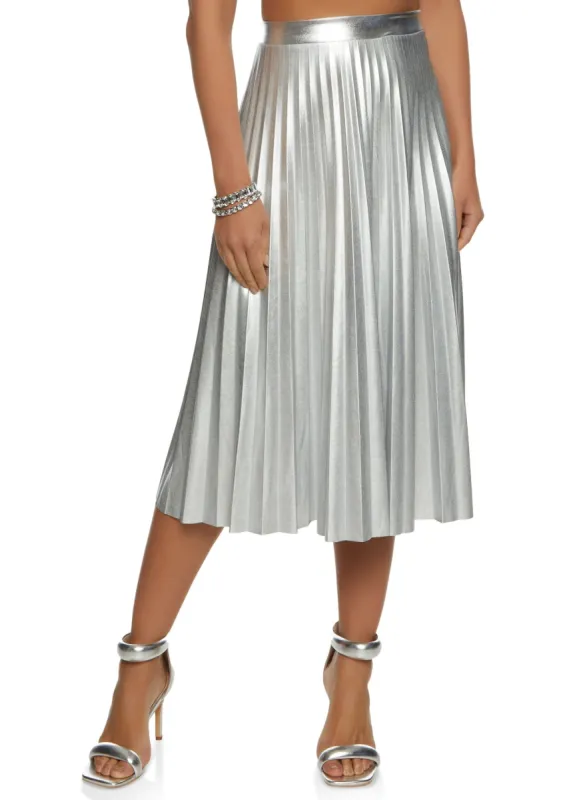 High Waist Pleated Midi Skirt sold by Rainbow