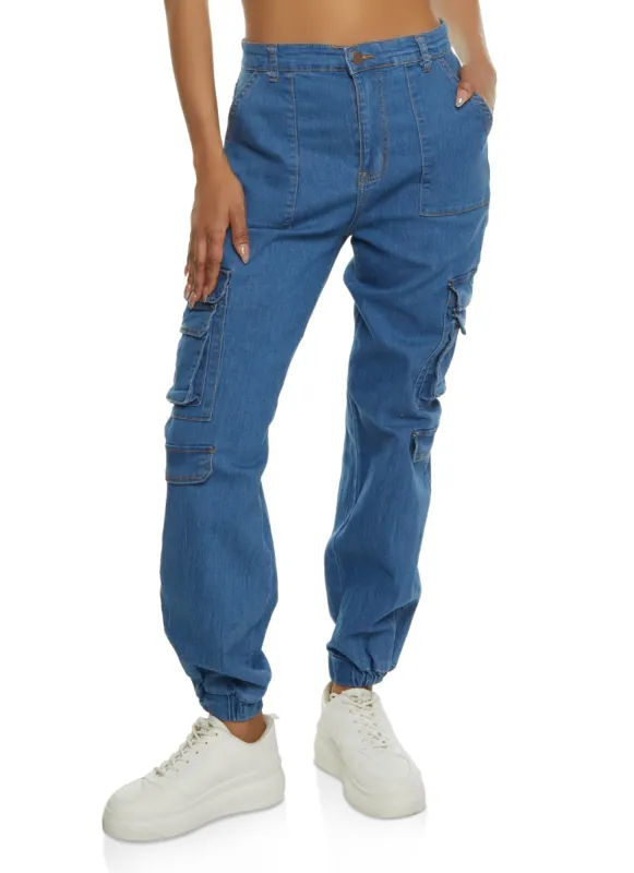 High Waist Denim Cargo Joggers sold by Rainbow