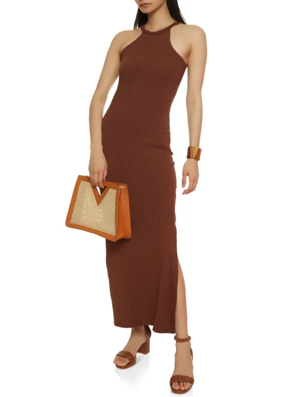 Ribbed High Neck Maxi Tank Dress sold by Rainbow
