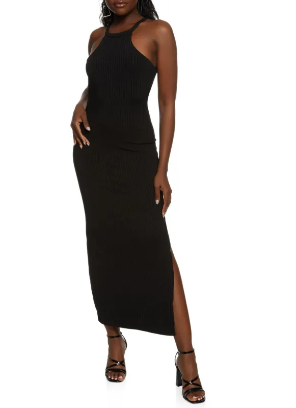 Ribbed High Neck Maxi Tank Dress sold by Rainbow