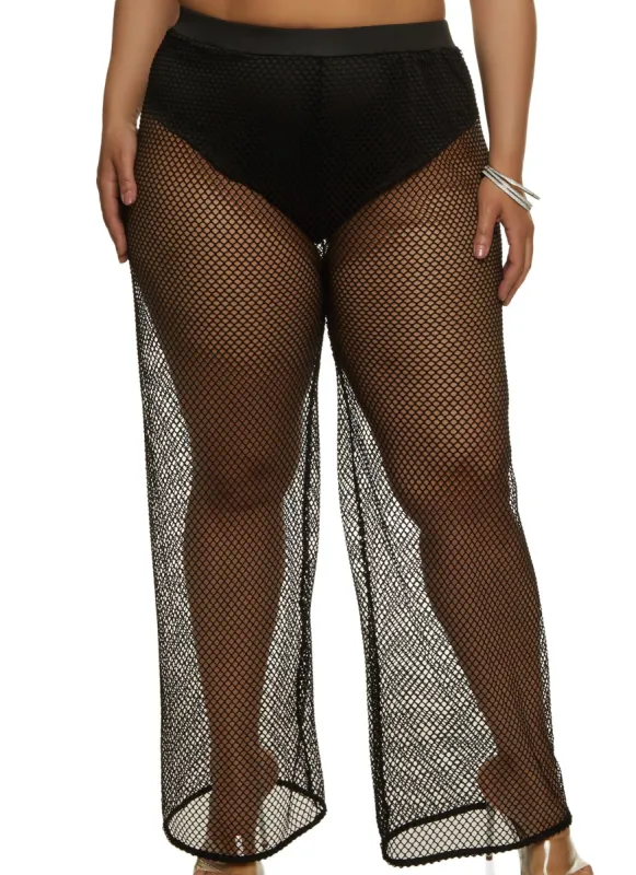 Plus Size Solid Fishnet Pants sold by Rainbow