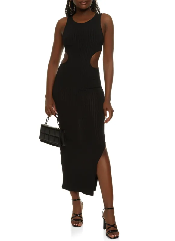 Rib Knit Cut Out Tank Dress sold by Rainbow