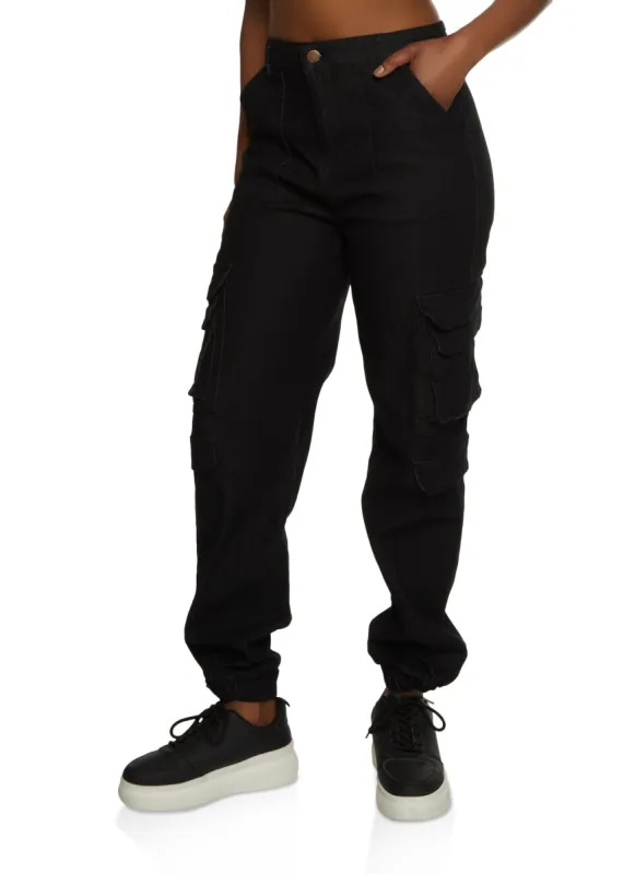 High Waist Denim Cargo Joggers sold by Rainbow