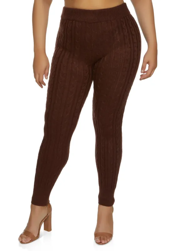 Plus Size Cable Knit High Waist Leggings sold by Rainbow