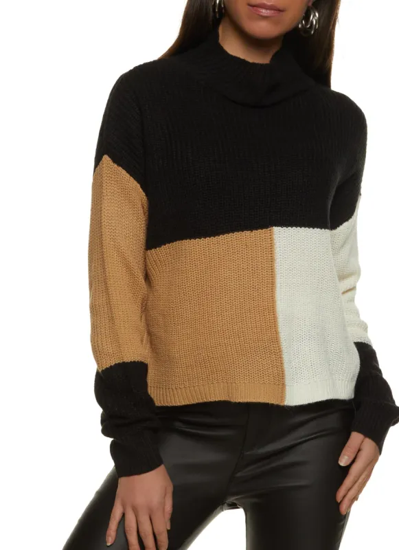 Mock Neck Color Block Sweater sold by Rainbow