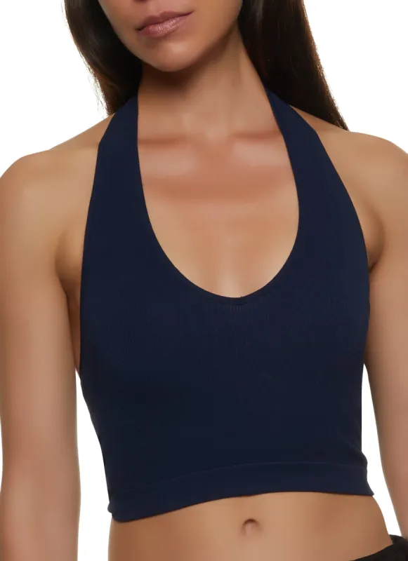 Compression Rib Halter Crop Top sold by Rainbow