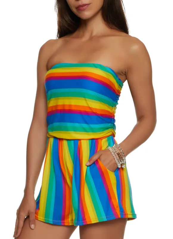 Rainbow Stripe Strapless Romper sold by Rainbow