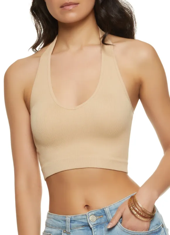 Compression Rib Halter Crop Top sold by Rainbow