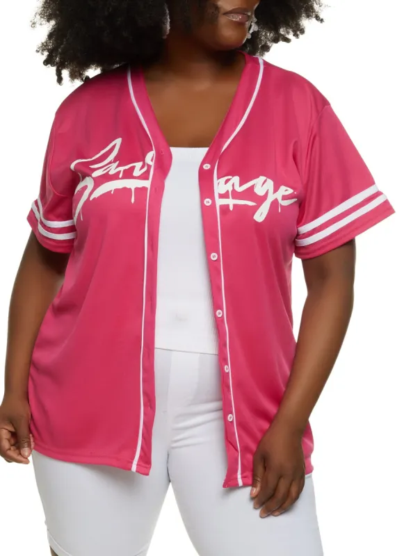 Plus Size Savage Button Front Mesh Baseball Tee sold by Rainbow