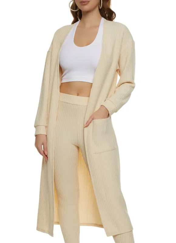 Ribbed Knit Open Front Long Cardigan sold by Rainbow