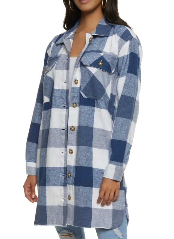 Plaid Brushed Knit Long Line Shacket sold by Rainbow