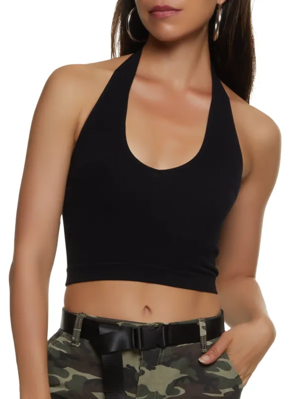 Compression Rib Halter Crop Top sold by Rainbow