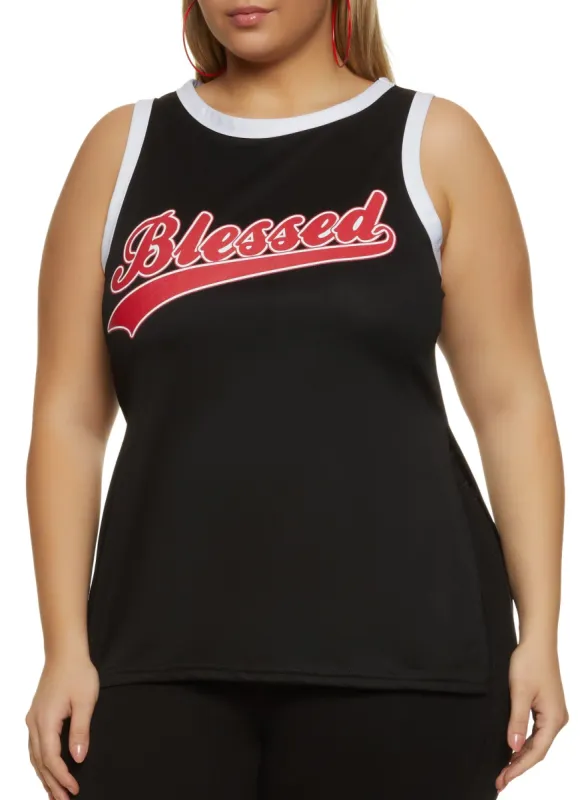 Plus Size Blessed Ringer Jersey Tank Top sold by Rainbow