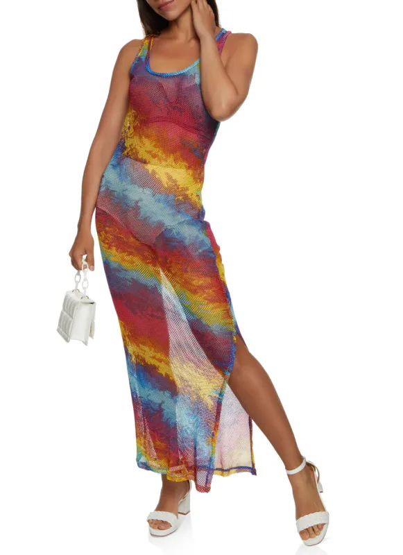 Tie Dye Fishnet Maxi Dress sold by Rainbow
