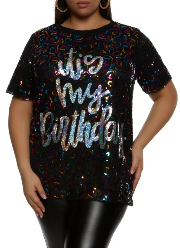 Plus Size Its My Birthday Sequin Graphic Tee sold by Rainbow