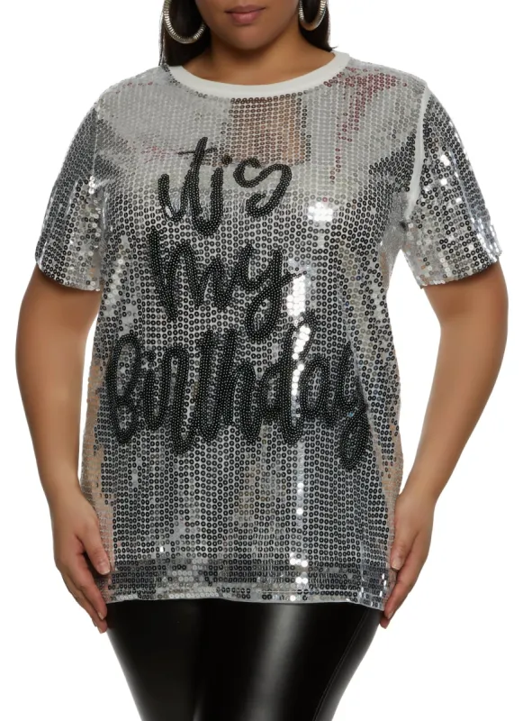 Plus Size Its My Birthday Sequin Graphic Tee sold by Rainbow