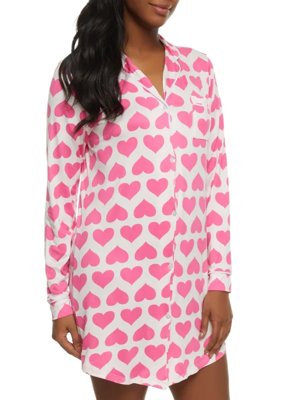 Heart Patterned Notch Collar Nightshirt sold by Rainbow