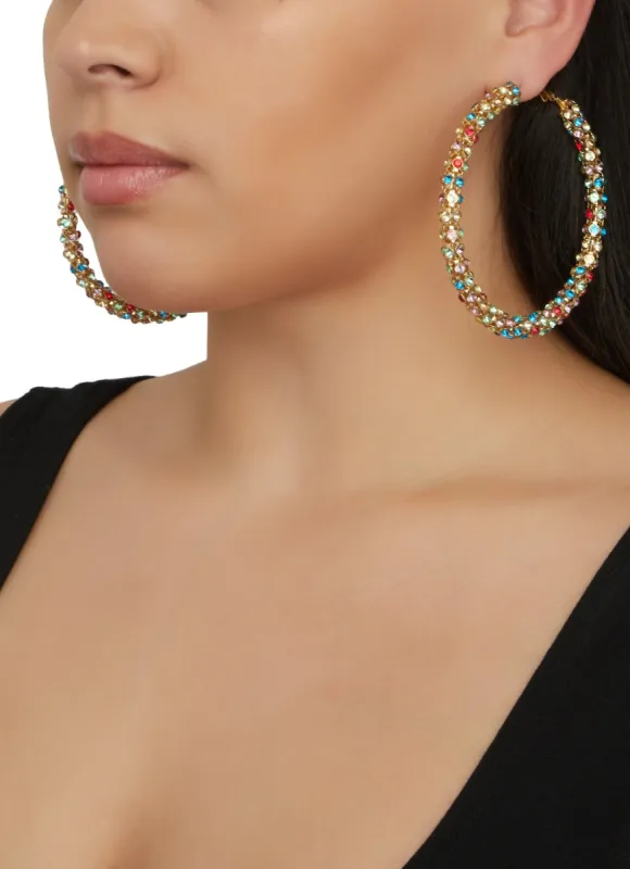 Rhinestone Studded Hoop Earrings sold by Rainbow