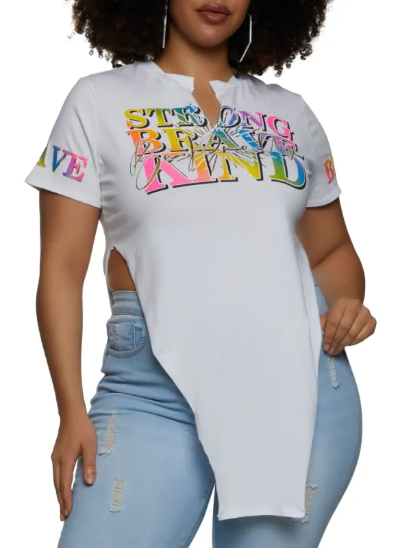 Plus Size Strong Brave Kind Notch Neck Top sold by Rainbow