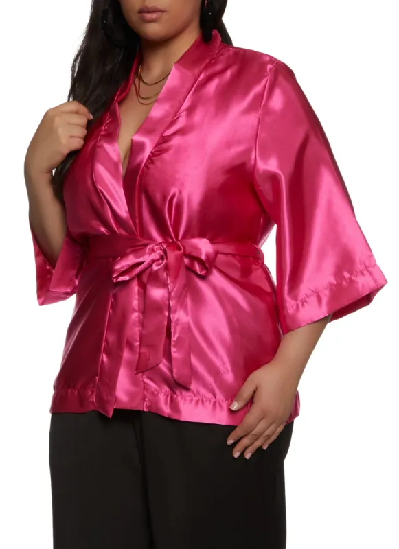 Plus Size Solid Satin Kimono sold by Rainbow