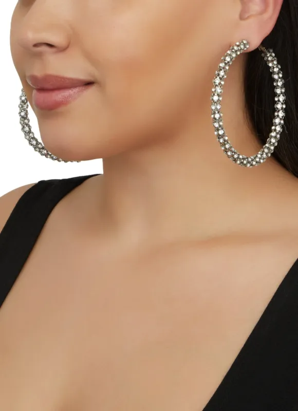 Rhinestone Studded Hoop Earrings sold by Rainbow