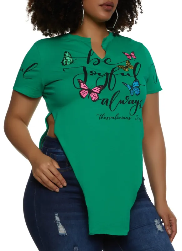 Plus Size Be Joyful Always Notch Neck Top sold by Rainbow