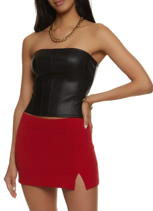 Faux Leather Zip Back Strapless Corset Top sold by Rainbow