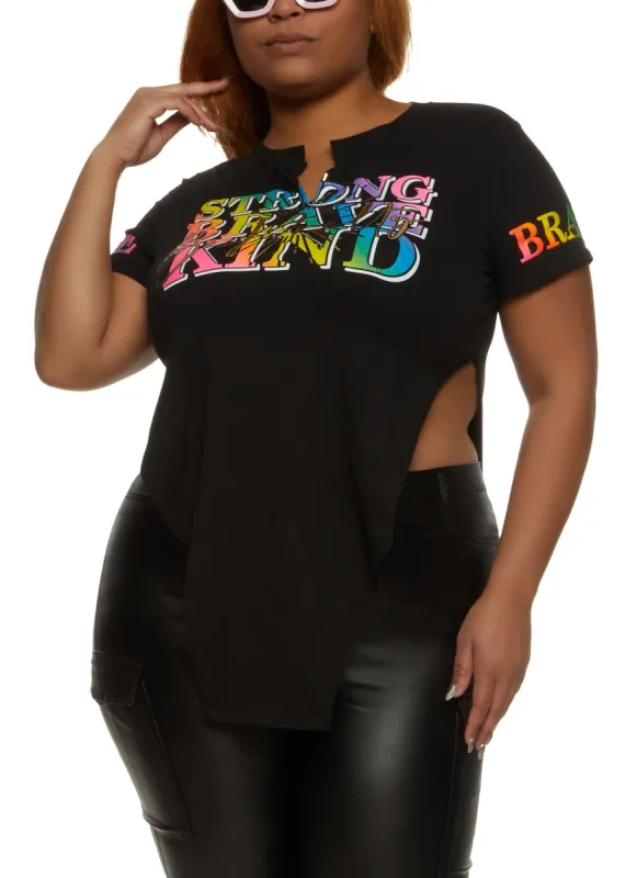 Plus Size Strong Brave Kind Notch Neck Top sold by Rainbow