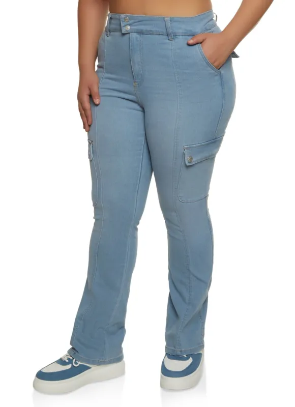 Plus Size Almost Famous Cargo Pocket Flare Jeans sold by Rainbow