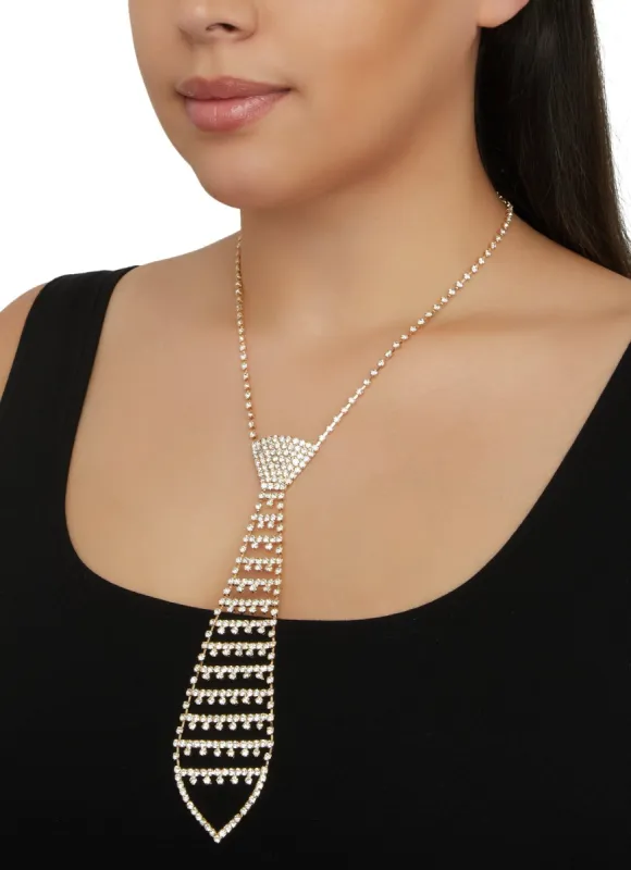 Rhinestone Neck Tie Necklace sold by Rainbow