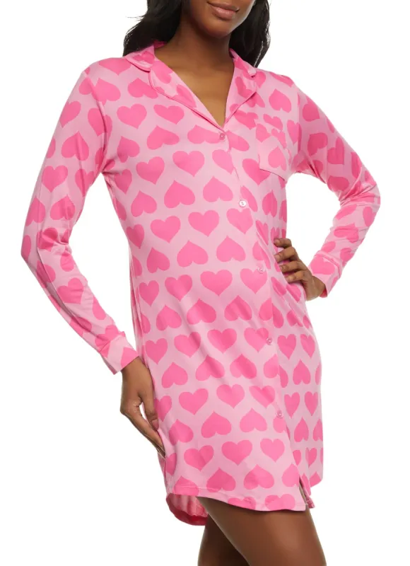 Heart Patterned Notch Collar Nightshirt sold by Rainbow