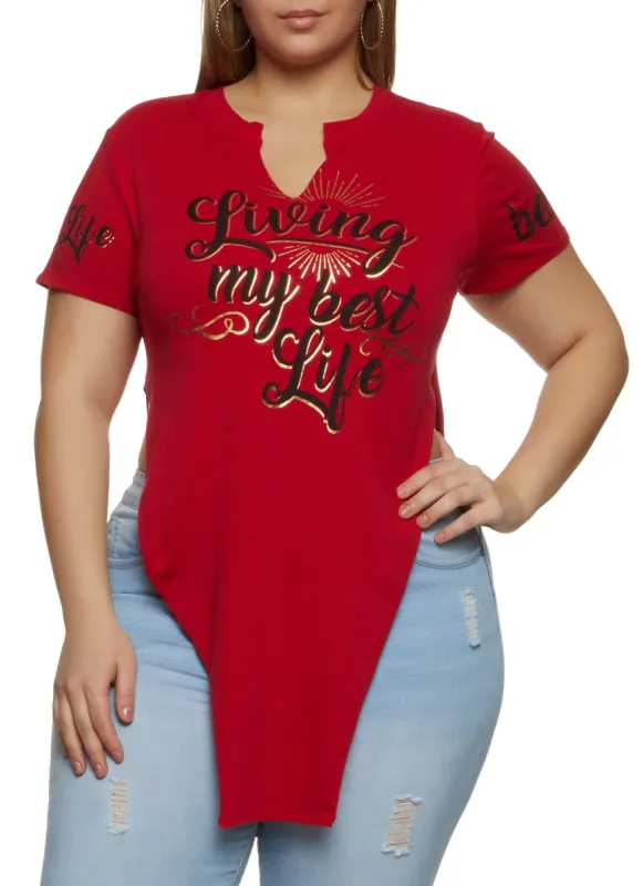 Plus Size Living My Best Life Notch Neck Top sold by Rainbow