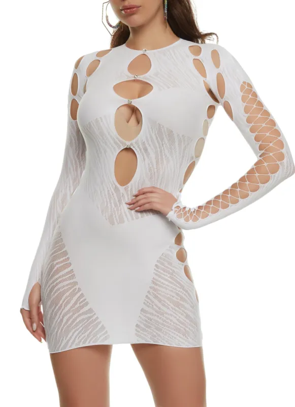 Seamless Rhinestone Cut Out Mini Dress sold by Rainbow