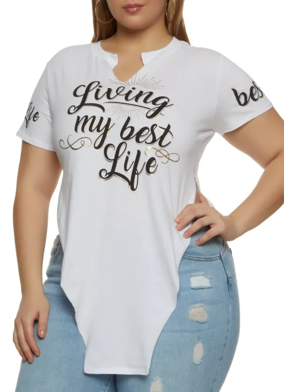 Plus Size Living My Best Life Notch Neck Top sold by Rainbow